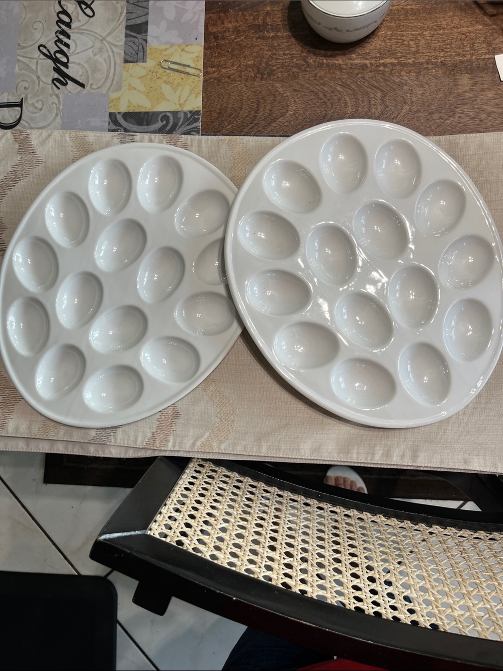 White Ceramic Egg Serving Platters — Set of 2